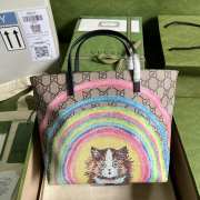 Gucci 410812 rainbow cat printed tote bag in brown 21x20x10cm - 1