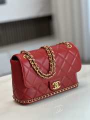 Chanel 23K Bottom Chain Flap Bag Caviar In Red 20.5x7.5x13cm - 6