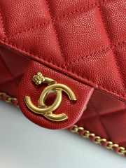 Chanel 23K Bottom Chain Flap Bag Caviar In Red 20.5x7.5x13cm - 3