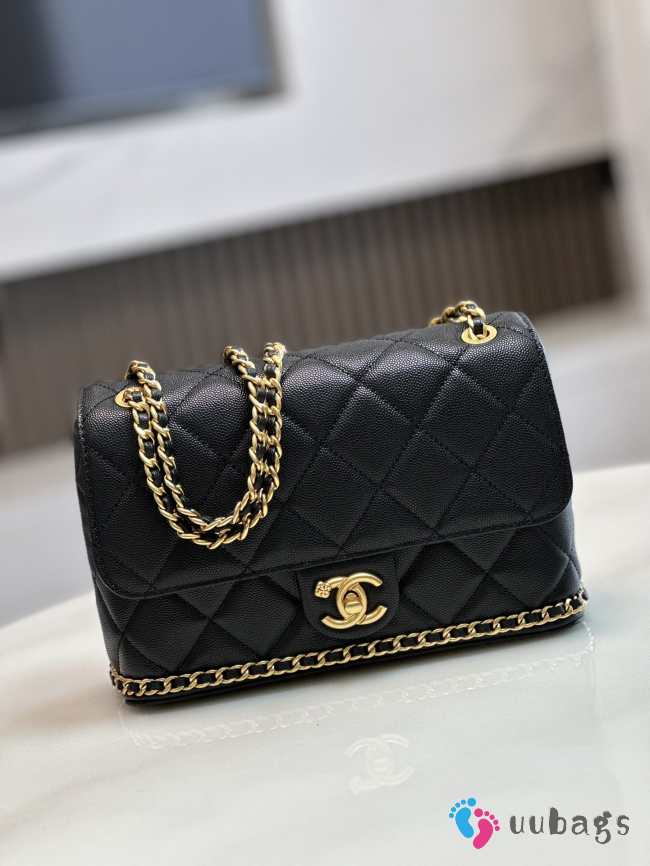 Chanel 23K Bottom Chain Flap Bag Caviar In Black 20.5x7.5x13cm - 1