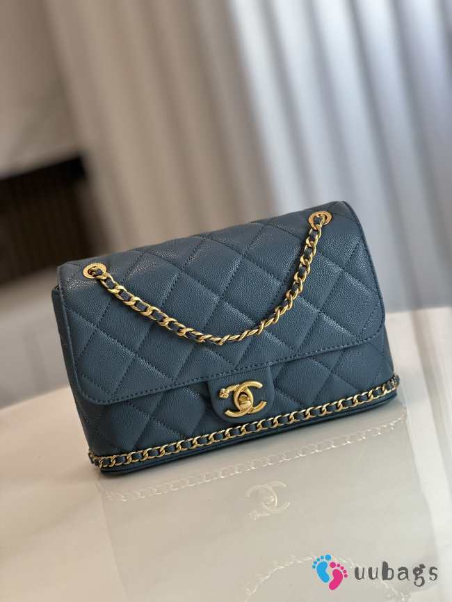 Chanel 23K Bottom Chain Flap Bag Caviar In Blue 20.5x7.5x13cm - 1