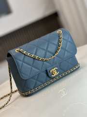 Chanel 23K Bottom Chain Flap Bag Caviar In Blue 20.5x7.5x13cm - 6