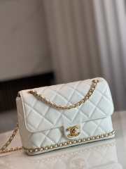 Chanel 23K Bottom Chain Flap Bag Caviar In White 20.5x7.5x13cm - 1