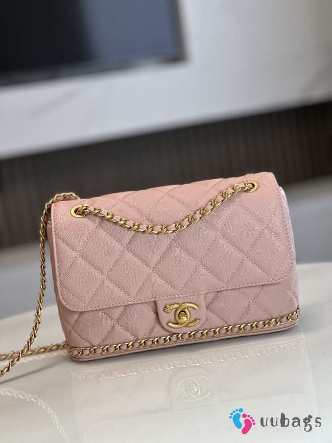 Chanel 23K Bottom Chain Flap Bag Caviar In Pink 20.5x7.5x13cm - 1