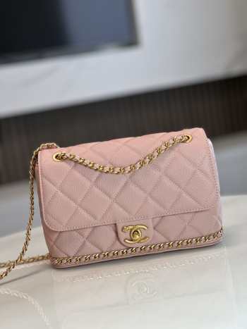 Chanel 23K Bottom Chain Flap Bag Caviar In Pink 20.5x7.5x13cm