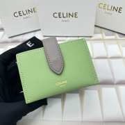 Celine Accordeon Card Holder In Bicolour Grained Calfskin Vert D'eau / Pebble - 1