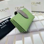 Celine Accordeon Card Holder In Bicolour Grained Calfskin Vert D'eau / Pebble - 2