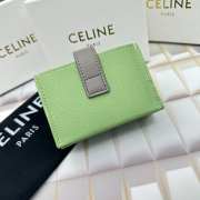 Celine Accordeon Card Holder In Bicolour Grained Calfskin Vert D'eau / Pebble - 5