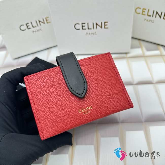 Celine Accordeon Card Holder In Bicolour Grained Calfskin Black/ Red - 1