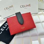 Celine Accordeon Card Holder In Bicolour Grained Calfskin Black/ Red - 6