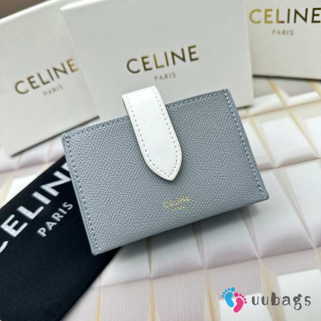 Celine Accordeon Card Holder In Bicolour Grained Calfskin Gray/ White - 1