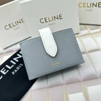 Celine Accordeon Card Holder In Bicolour Grained Calfskin Gray/ White