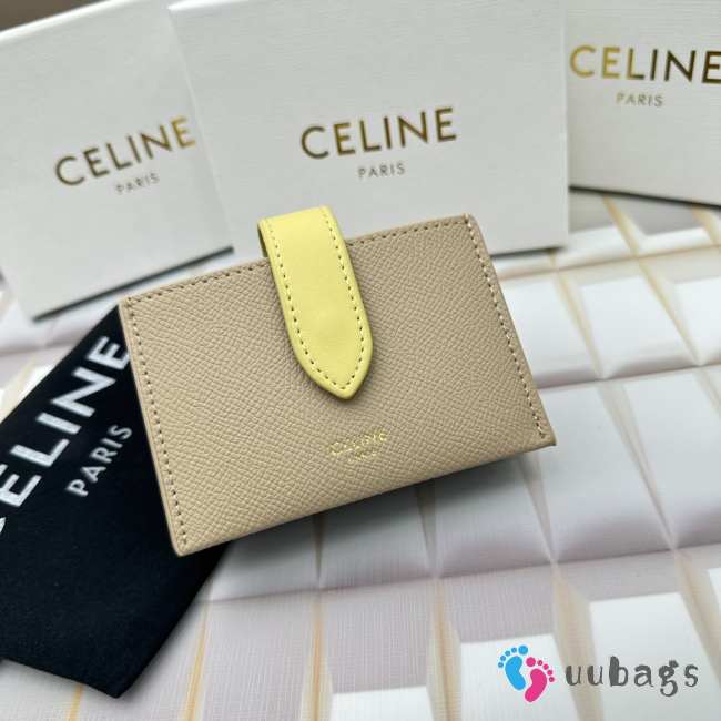 Celine Accordeon Card Holder In Bicolour Grained Calfskin Nude/ Yellow - 1