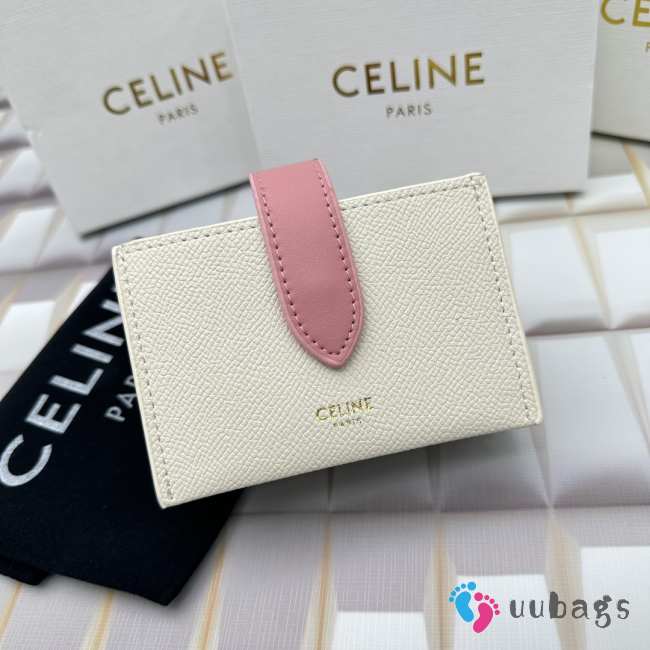 Celine Accordeon Card Holder In Bicolour Grained Calfskin Pale Pink/ Flamingo - 1