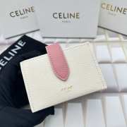 Celine Accordeon Card Holder In Bicolour Grained Calfskin Pale Pink/ Flamingo - 4