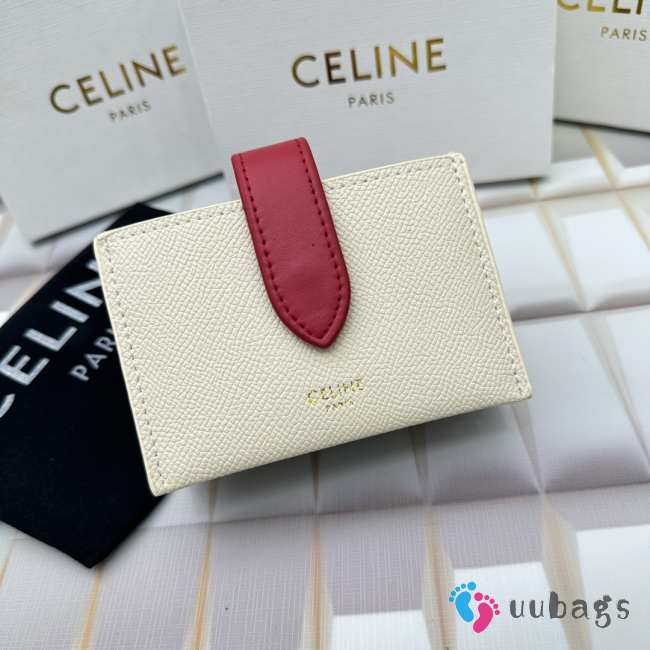 Celine Accordeon Card Holder In Bicolour Grained Calfskin Power/ Red - 1