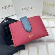 Celine Accordeon Card Holder In Bicolour Grained Calfskin Raspberry / Petrol - 1