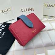 Celine Accordeon Card Holder In Bicolour Grained Calfskin Raspberry / Petrol - 5