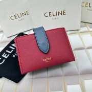 Celine Accordeon Card Holder In Bicolour Grained Calfskin Raspberry / Petrol - 6