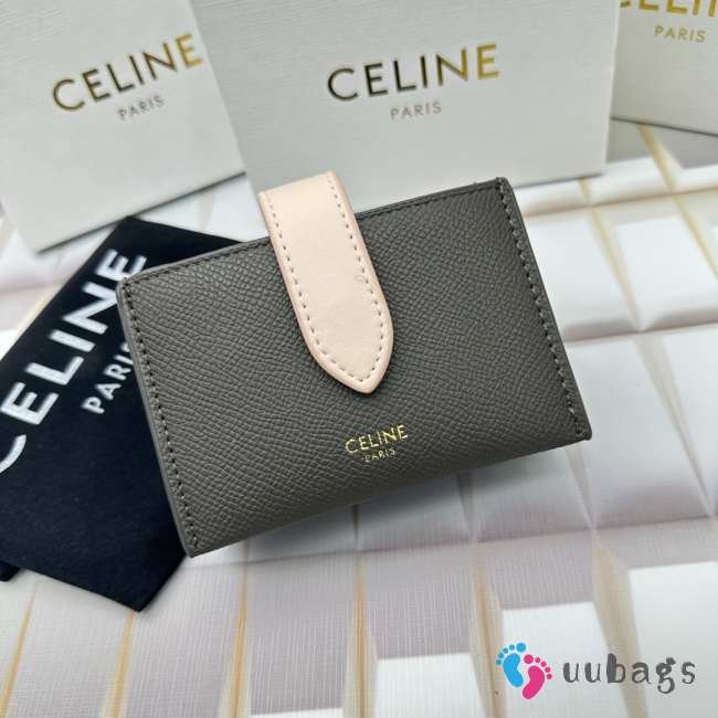 Celine Accordeon Card Holder In Bicolour Grained Calfskin Gray/ Beige - 1