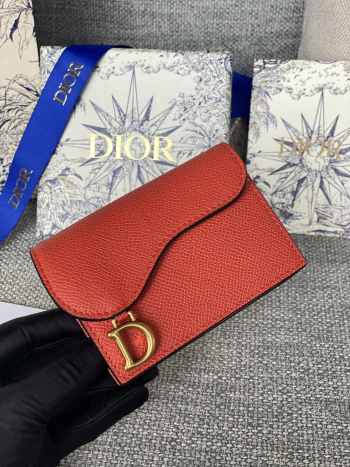 Dior Saddle Card Holder Oblique Red 10.5x7x3cm