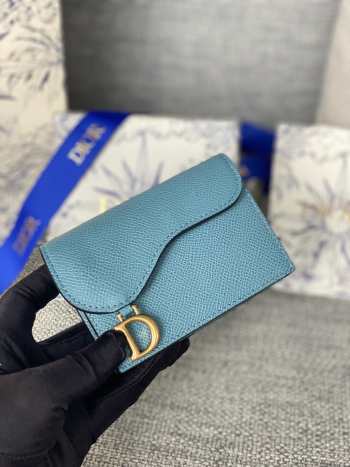 Dior Saddle Card Holder Oblique Blue 10.5x7x3cm