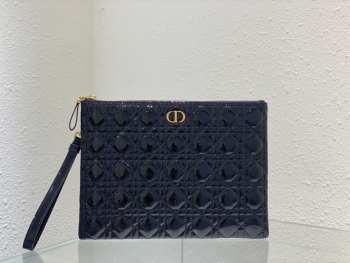 Dior Caro Pouch Black Patent Cannage Calfskin 30x21.5cm