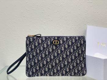 Dior Caro Pouch Blue Oblique Jacquard 30x21.5cm