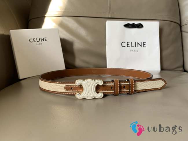 Celine Triomphe Belt In Textile With Raffia Effect And Calfskin 2.5cm - 1