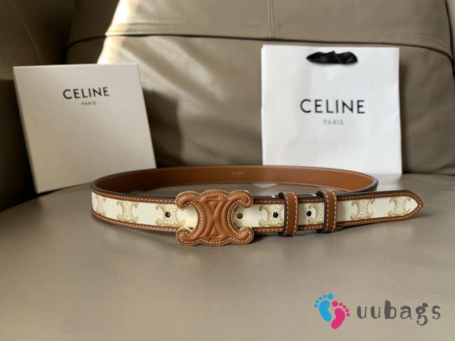 Celine Triomphe Belt In Canvas And Calfskin White 2.5cm - 1