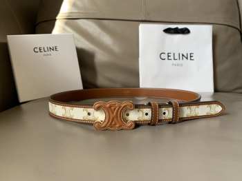 Celine Triomphe Belt In Canvas And Calfskin White 2.5cm