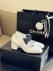 Chanel Mary Janes Shoes Polished Calfskin & Grosgrain Fabric White - 1