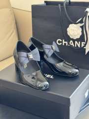 Chanel Mary Janes Shoes Polished Calfskin & Grosgrain Fabric Black - 6