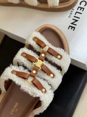 Celine Tippi Slides In Shearling And Calfskin Tan/ Natural - 4