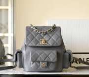 Chanel Small Backpack Grained Shiny Calfskin & Gold-Tone Metal Coral Grey - 1