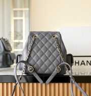 Chanel Small Backpack Grained Shiny Calfskin & Gold-Tone Metal Coral Grey - 3