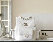 Chanel Backpack Grained Shiny Calfskin & Gold-Tone Metal Coral White - 1