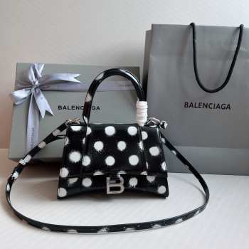 Balenciaga Hourglass Top Handle Bag Printed Leather In Black 23x10x14cm