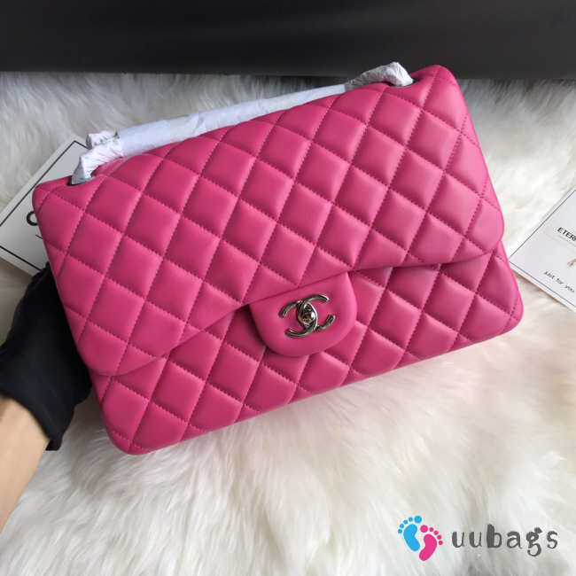 Uubags | Chanel Flap Bag Pink Silver Buckle 30cm - 1