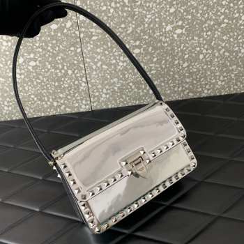 Valentino Rockstud23 Smooth Calfskin Silver Bag With Silver Buckle 23x13x9cm