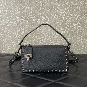 Valentino Rockstud Grainy Calfskin Bag In Black 19x13x7cm