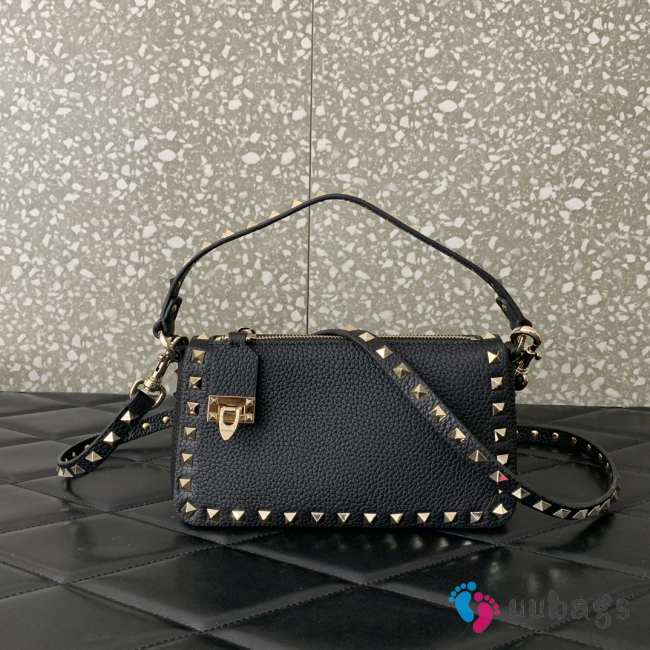 Valentino Rockstud Grainy Calfskin Bag In Black With Gold Buckle 19x13x7cm - 1