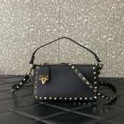 Valentino Rockstud Grainy Calfskin Bag In Black With Gold Buckle 19x13x7cm - 1