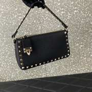 Valentino Rockstud Grainy Calfskin Bag In Black With Gold Buckle 19x13x7cm - 6