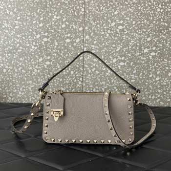 Valentino Rockstud Grainy Calfskin Bag Grey 19x13x7cm