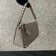 Valentino Rockstud Grainy Calfskin Bag Grey 19x13x7cm - 4