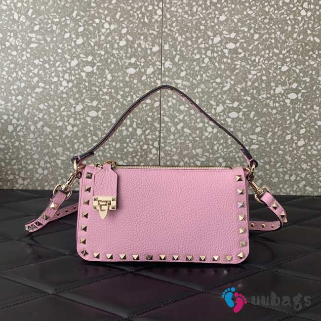 Valentino Rockstud Grainy Calfskin Bag Pink 19x13x7cm - 1