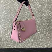 Valentino Rockstud Grainy Calfskin Bag Pink 19x13x7cm - 3