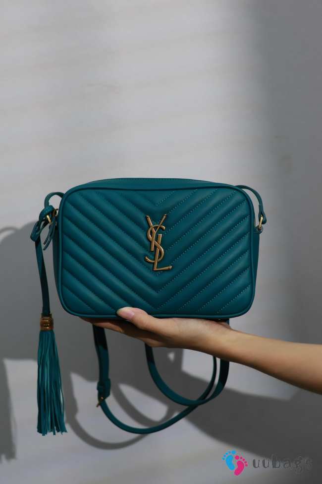 YSL Lou camera bag in turquoise green with gold buckle 23x16x6cm - 1