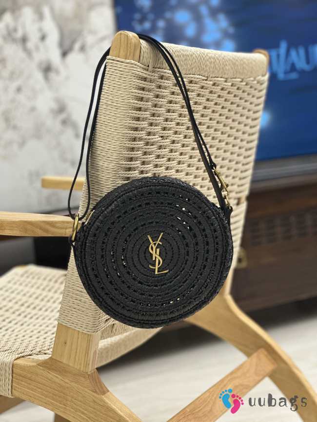 YSL Round Raffia Shoulder Bag In Black 21×21×4cm - 1